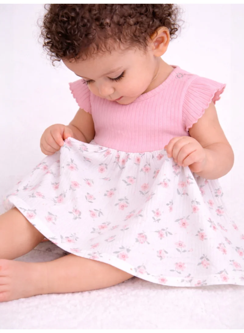 Victor And Jane  Infant Girls Drop Needle Dress with Floral Skirt (Small Embroidery Detail for Women | Best Price UAE
